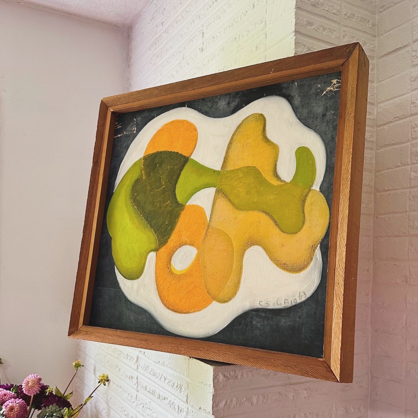 1963 Paint on Canvas Abstract Composition by Cicely De Beers (1892-1973) in Cedar Frame