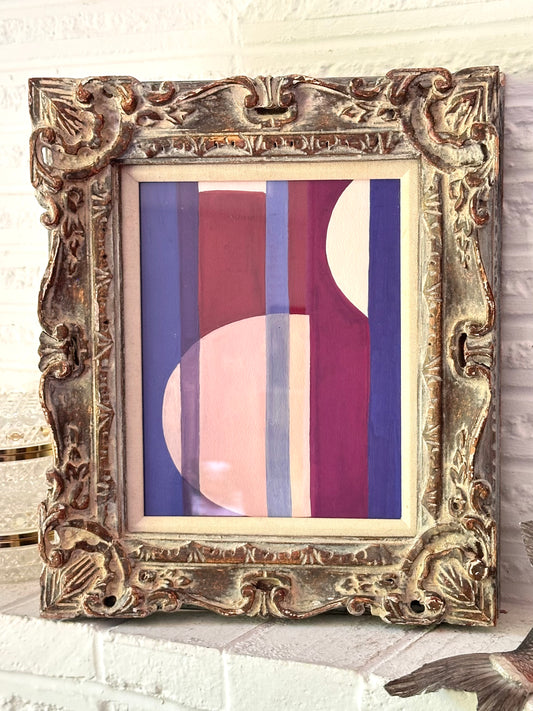 1977 Abstract Watercolor, signed H. Turowski, vintage ornate wood frame