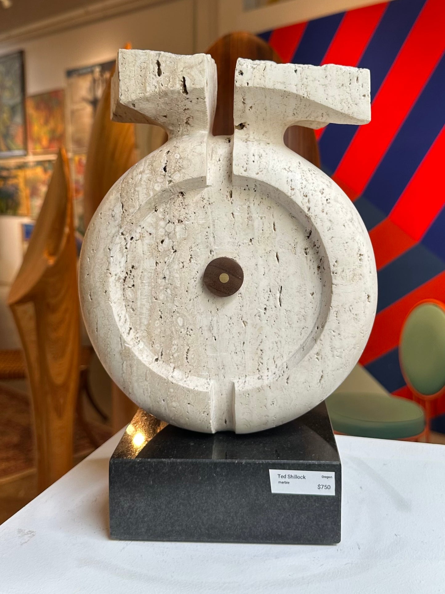 Travertine marble sculpture by PNW artist Ted Shillock (b.1944)