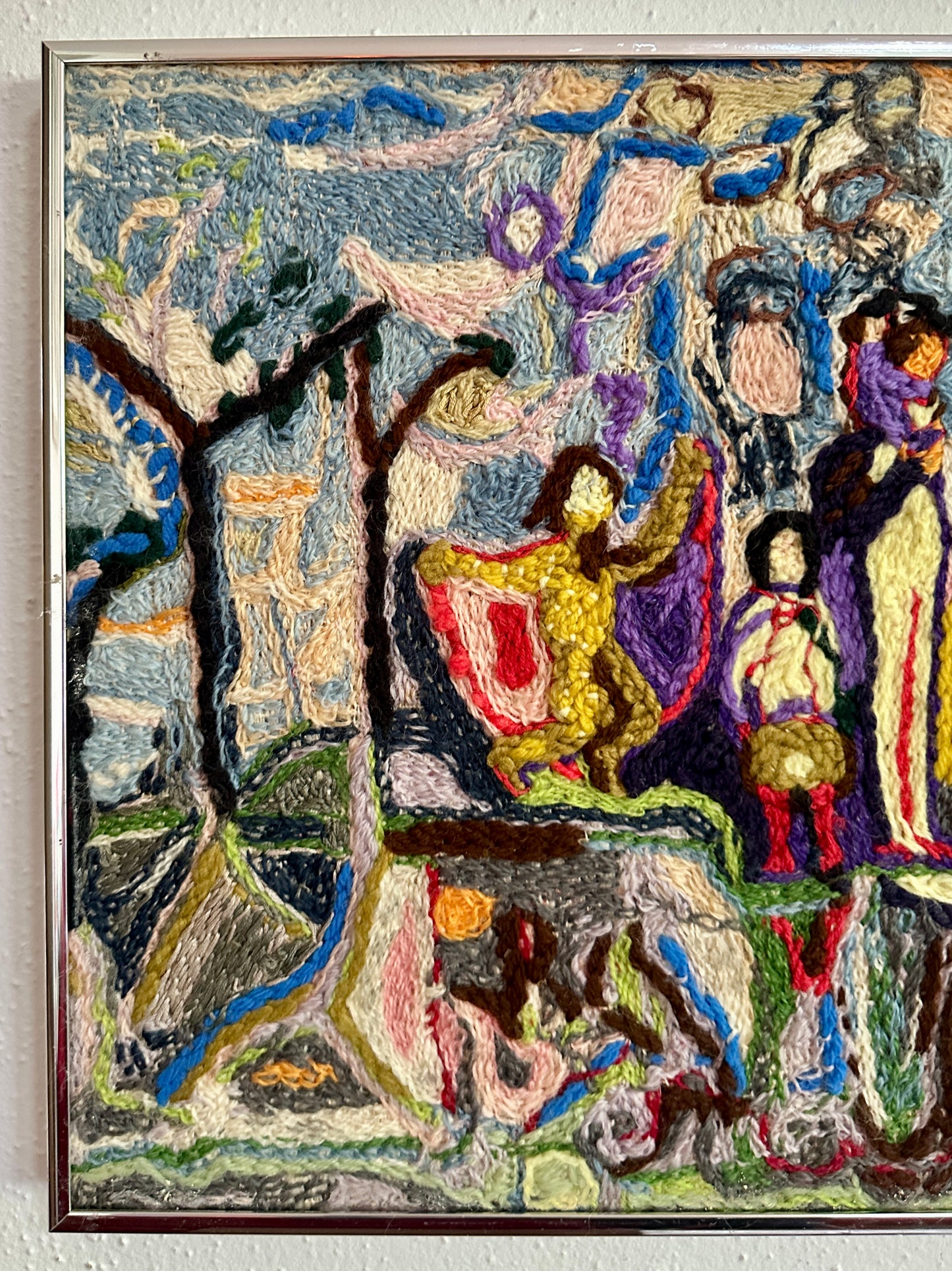 20th Century Abstract Figurative Chain Stitch Fiber Art