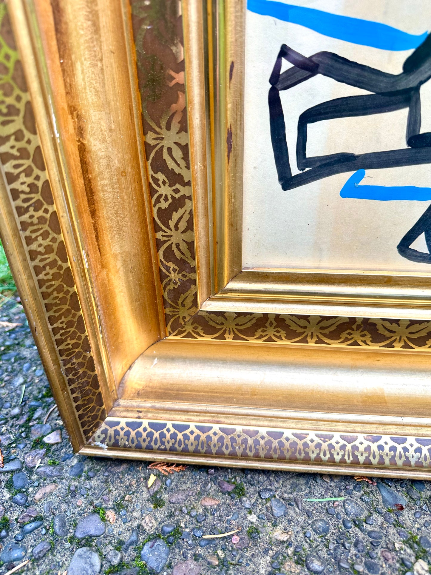 1960s Abstract Figurative Paint on Paper in Large 19th Century Gilt Frame