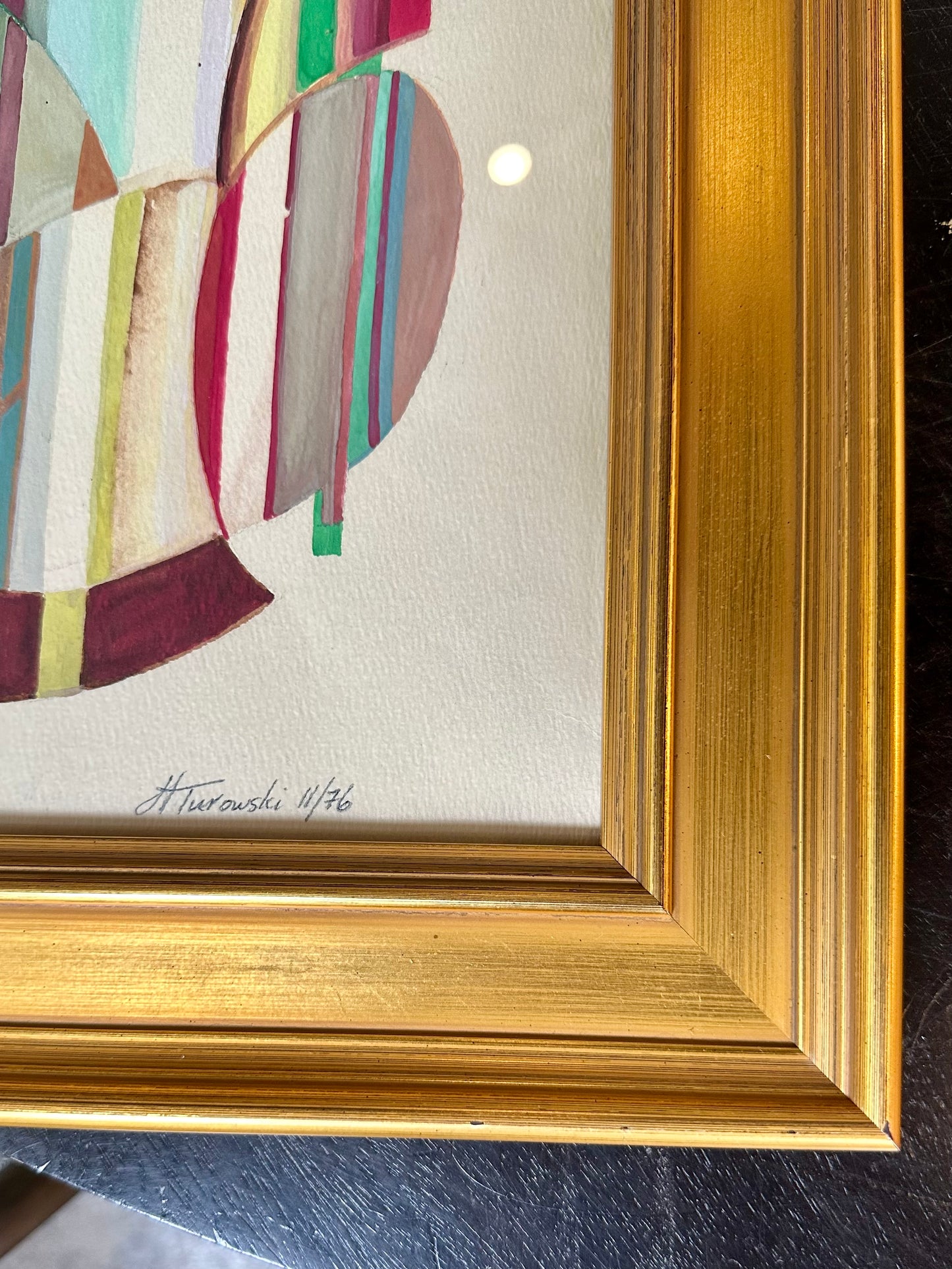 1976 Abstract Watercolor, signed H. Turowski, custom gilt frame