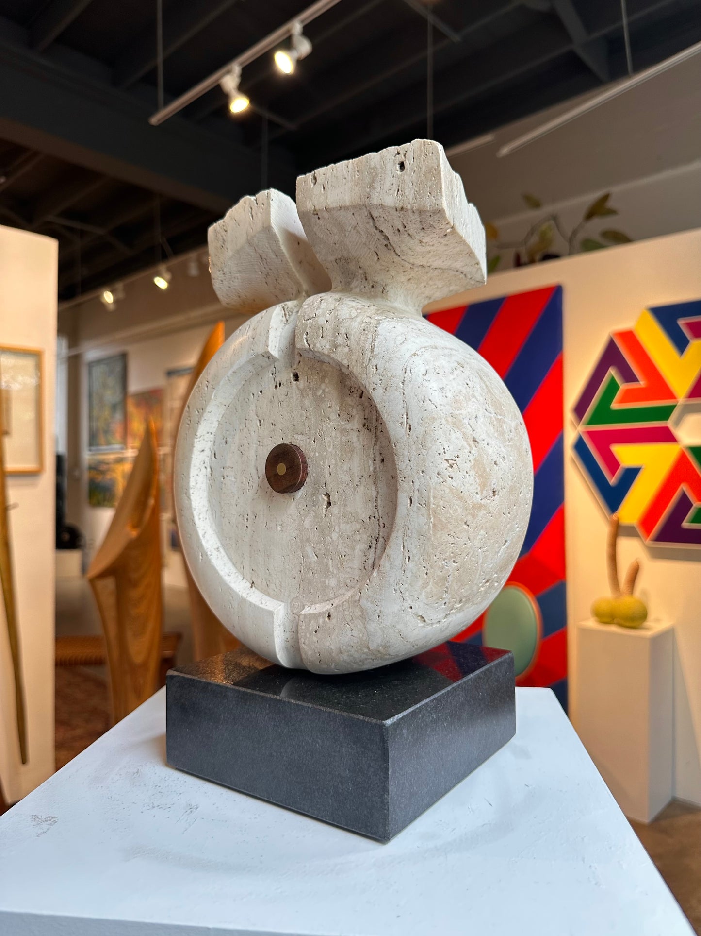 Travertine marble sculpture by PNW artist Ted Shillock (b.1944)