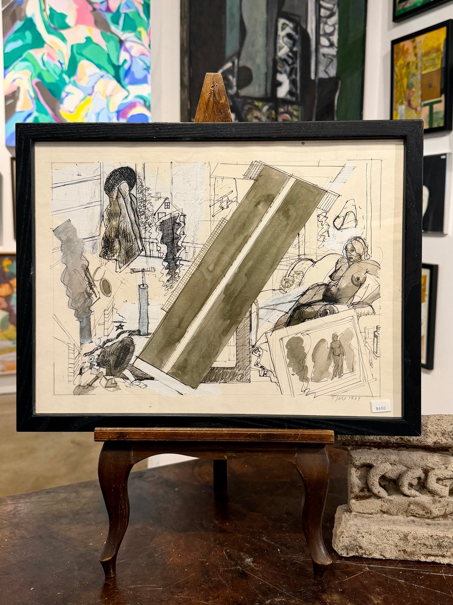 20th Century American John Mart Opie (b.1936) Abstract Painting on Paper, 1969, Framed