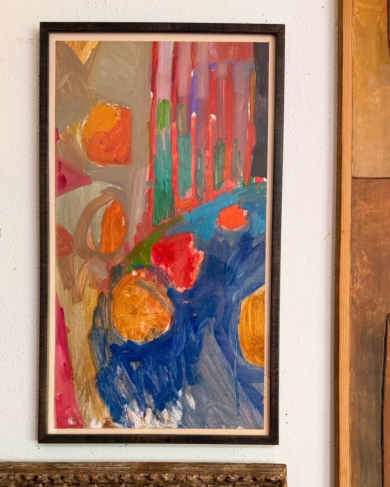 Abstract still life painting on paper by Margie Lee (1950-2021) framed