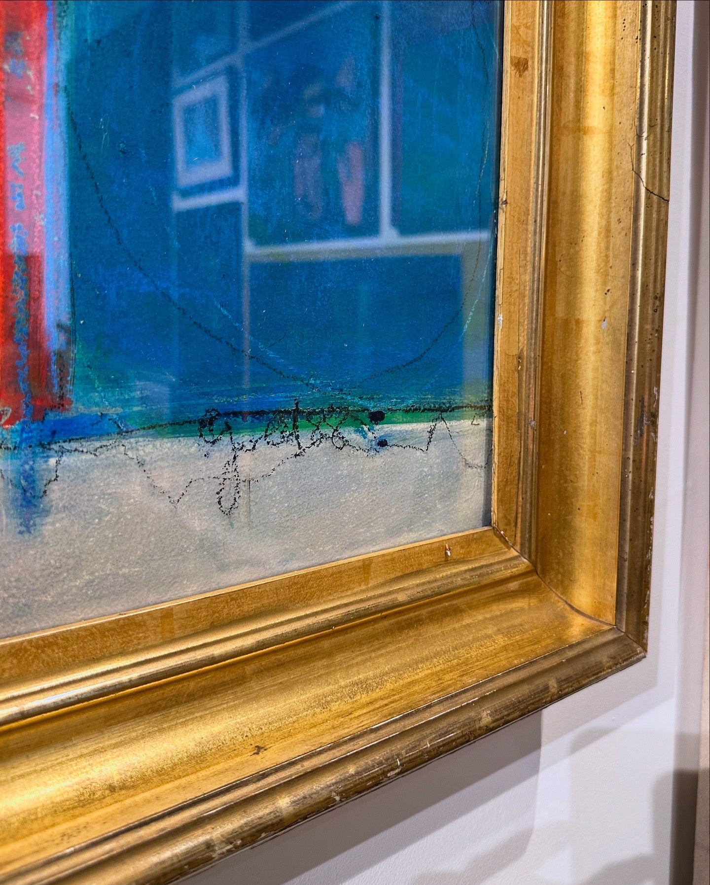 1988 Abstract Composition in Paint on Paper by Joan Gold, 19th Century Gilt Frame