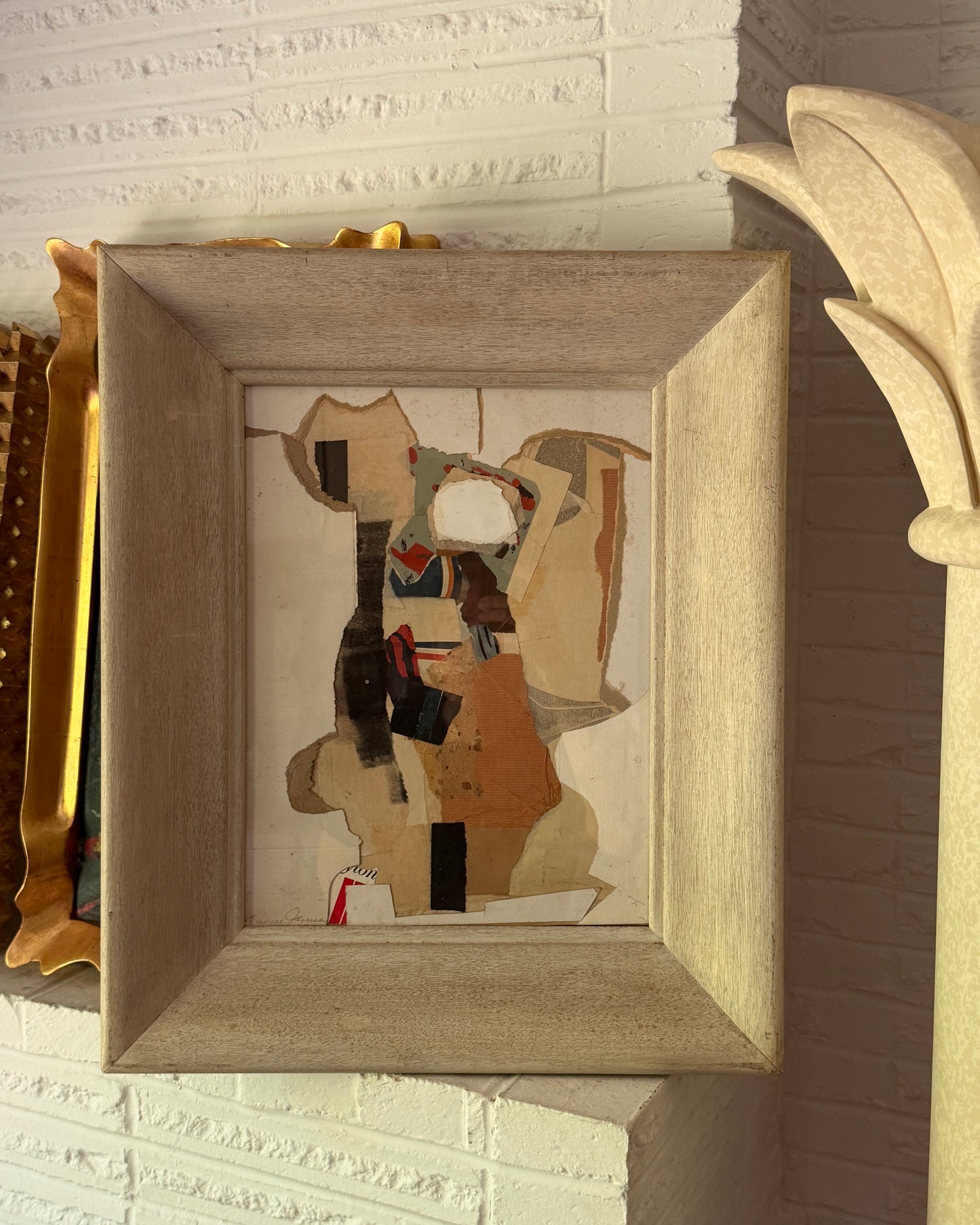 Eunice Jensen Parsons (1916-2024) Early Modernist Mixed Media Collage 1970s, Vintage Deep Cove Wood Frame