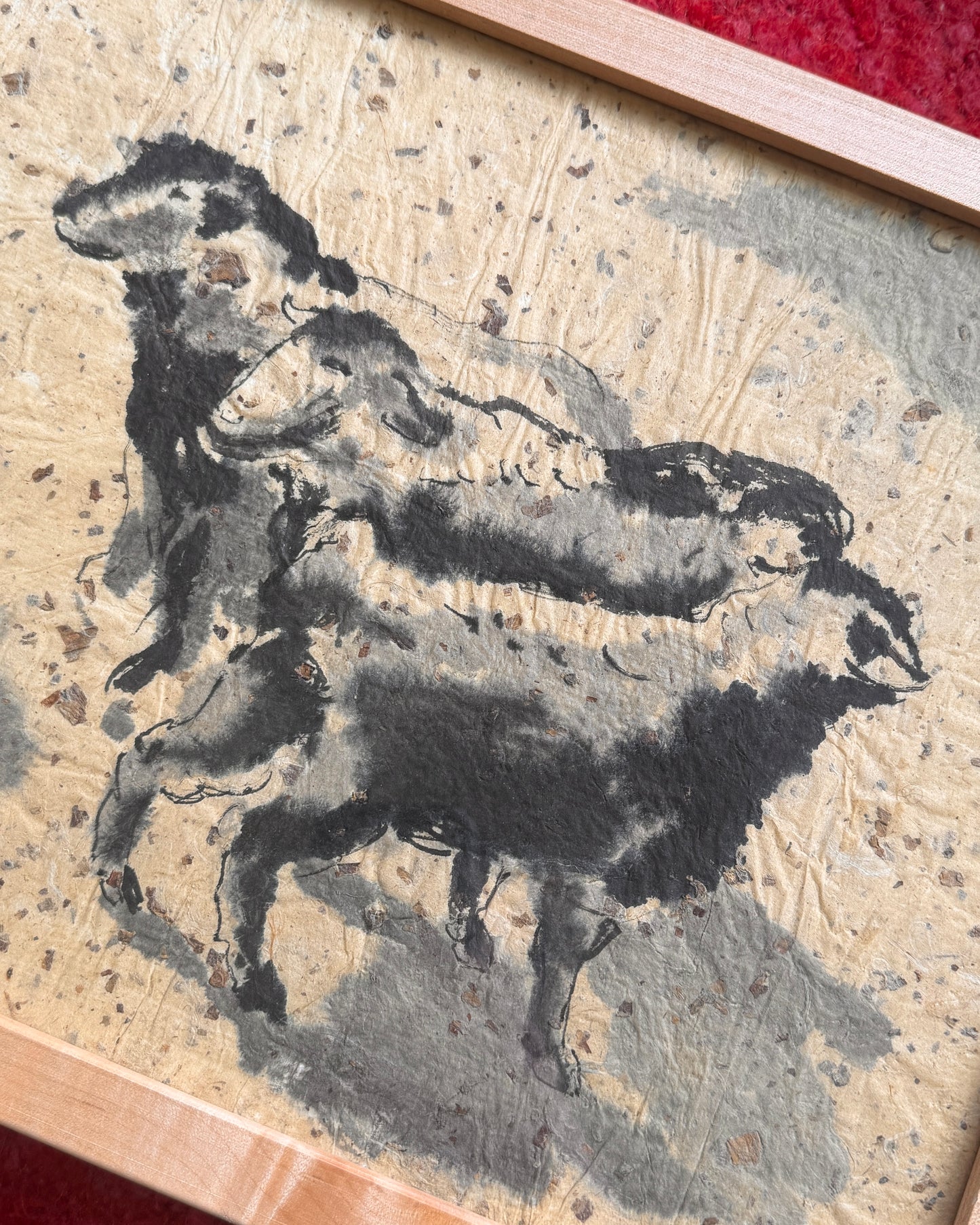 Eunice Parsons (1916-2024) Watercolor Painting of Sheep on Hand Made Kozo Paper, Framed