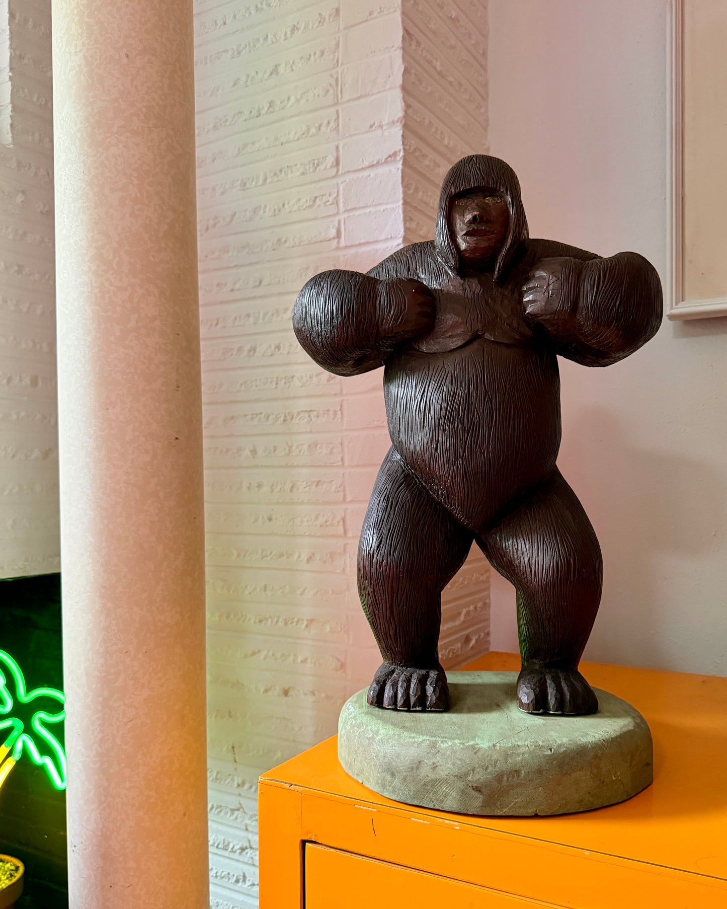 Large mid 20th century folk art gorilla carving