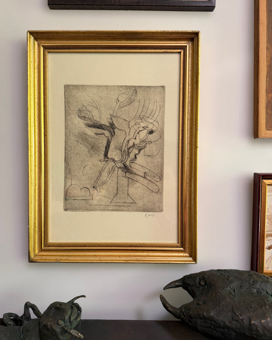 1950s John Mart Opie (b.1936) signed intaglio in 19th Century Gilt Frame