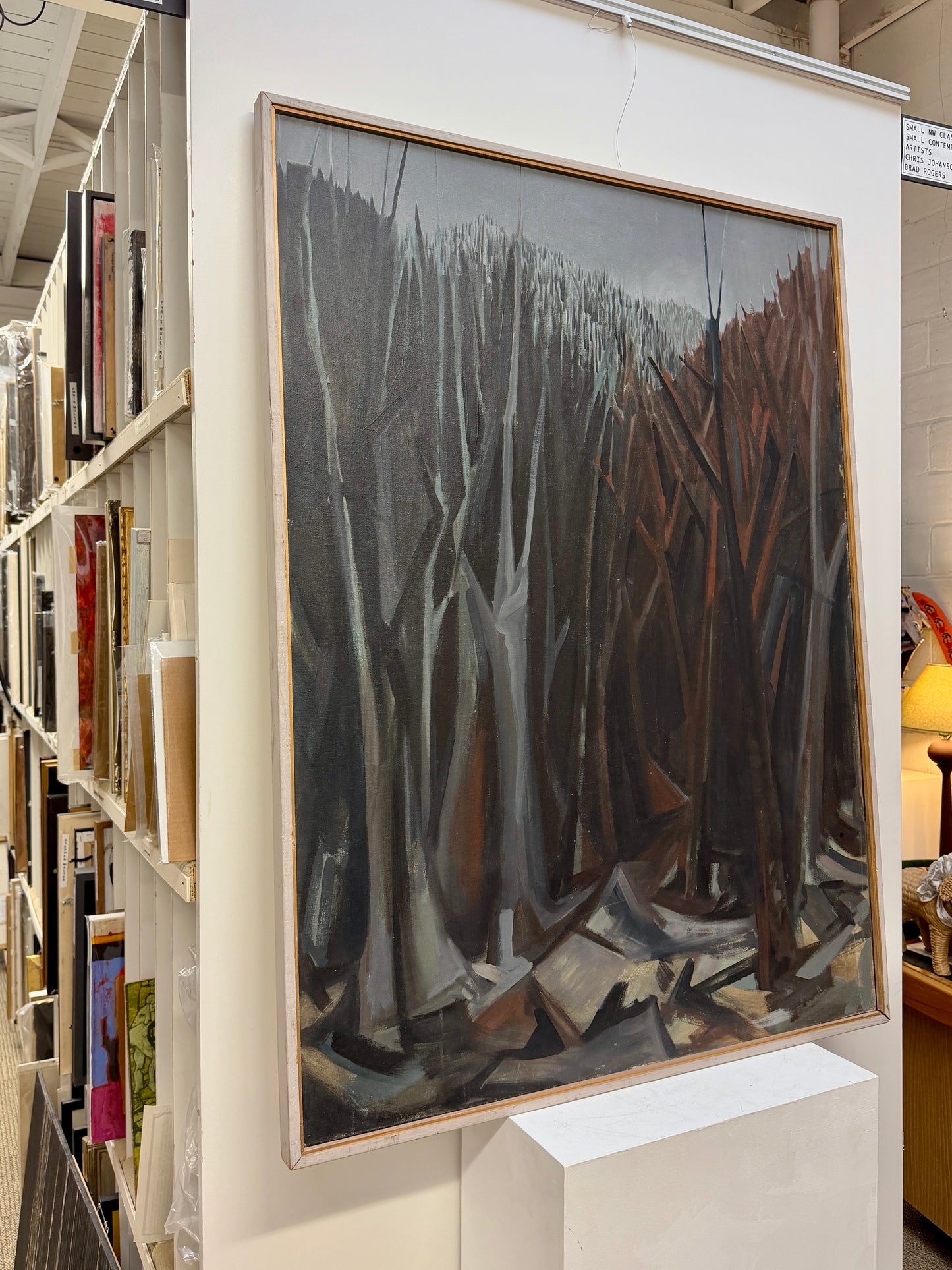 (ON HOLD) 20th Century Large Vintage Oil on Canvas Cubist Abstracted Forest Scene