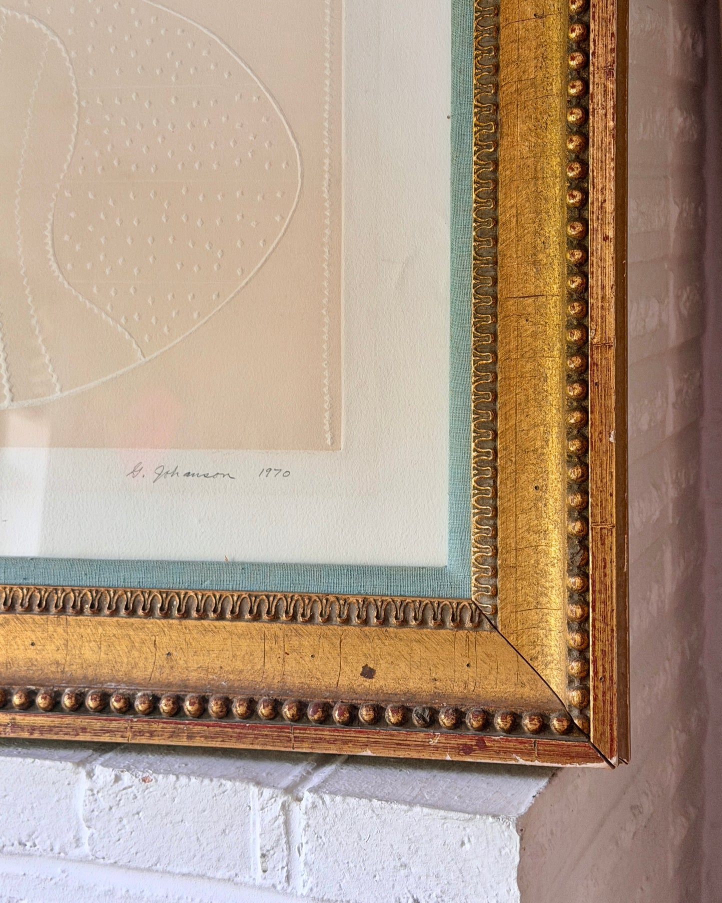 George Johanson A/P Signed Print “Insect Box” 1970 in Antique Gilt Frame