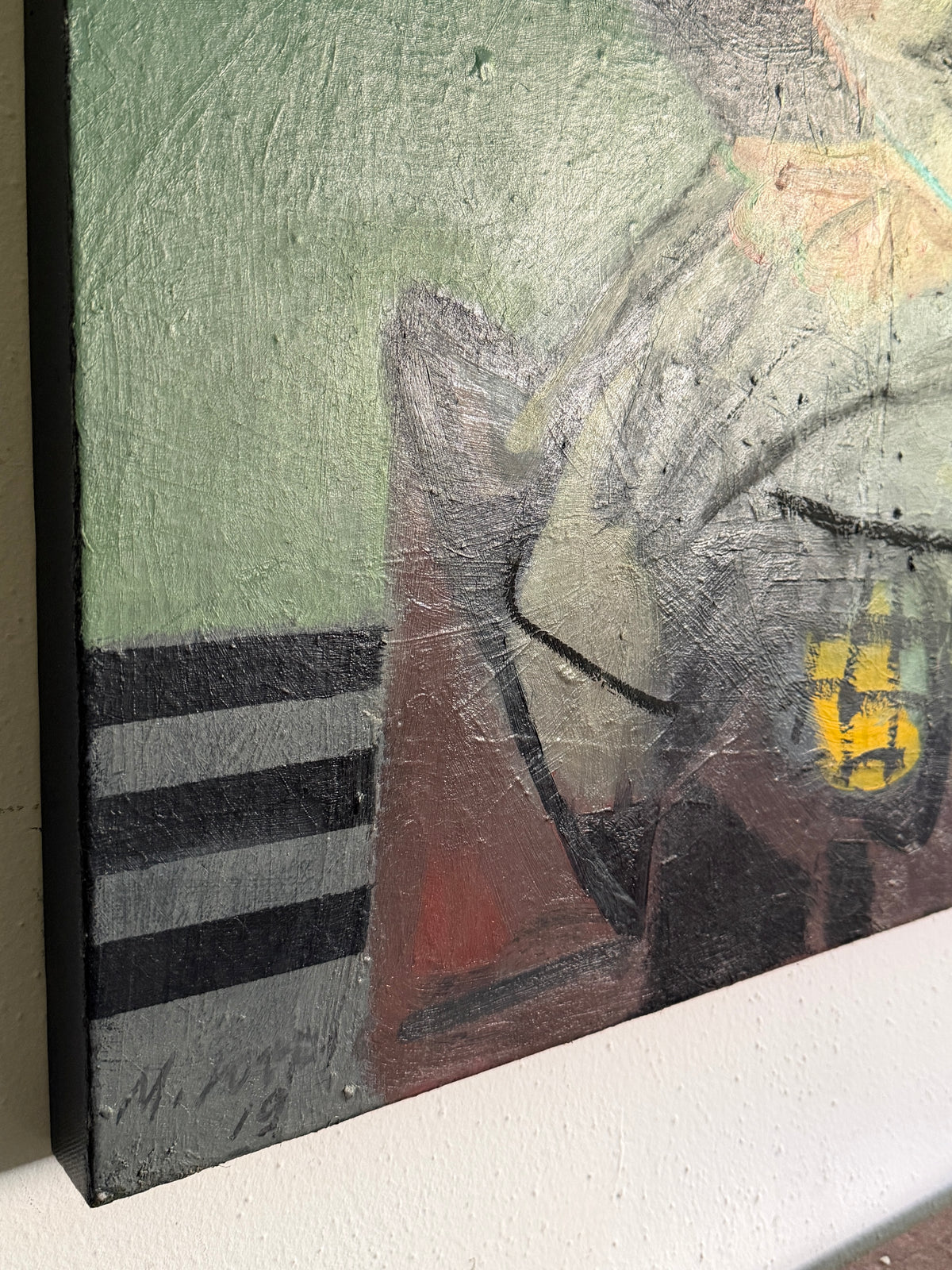 Mixed media Painting on canvas Portland artist Miroslav Lovric “Girl With Yellow Scarf”