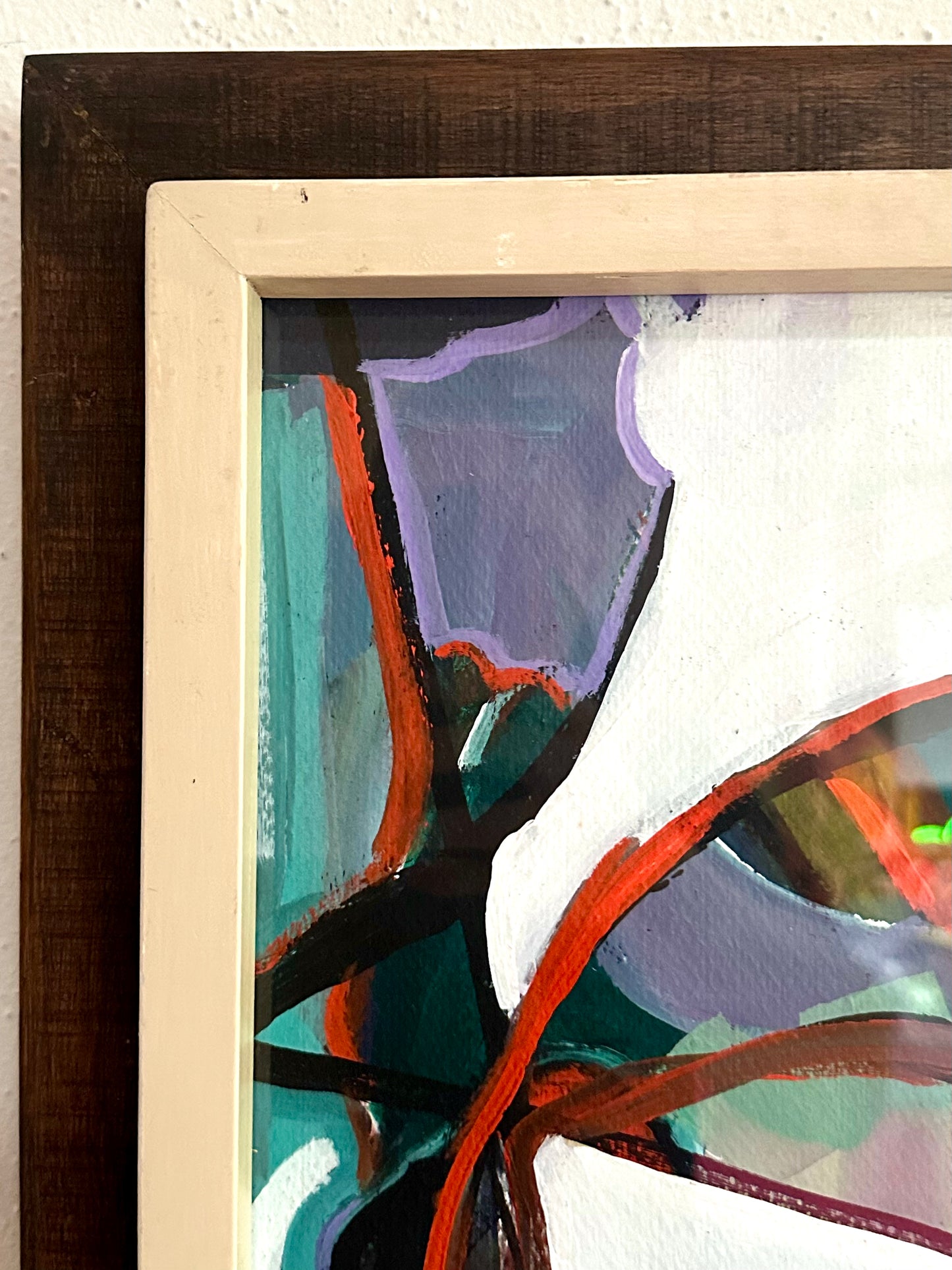 1960s Abstract Painting on Paper in Vintage Modernist Wood Frame