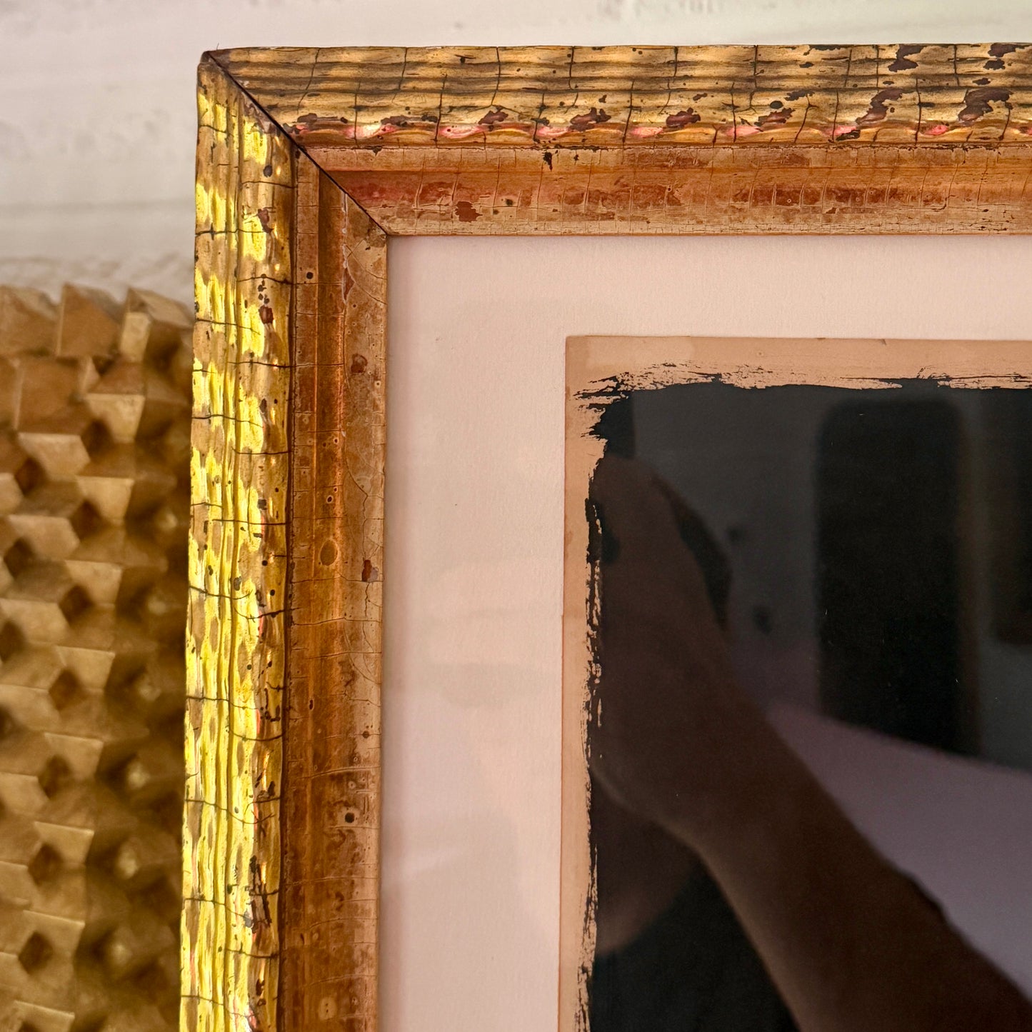 Abstract figurative ink on paper 1973 W.C.C.D Authier drawing in Scarce Rippled 19th Century Frame