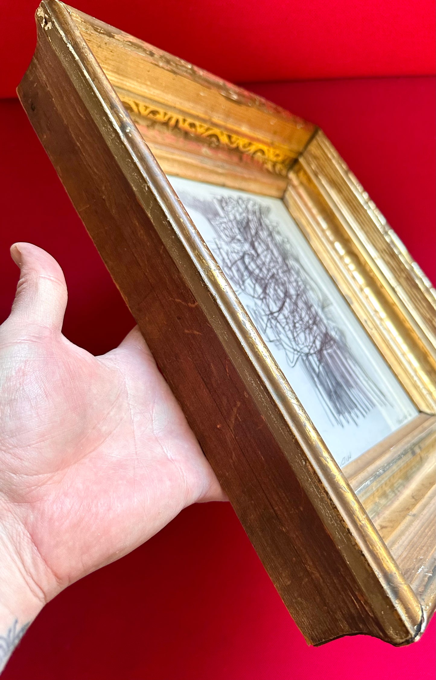 1956 “Deconstruction” Pencil Drawing by Jack Hammack, 19th century gilt frame