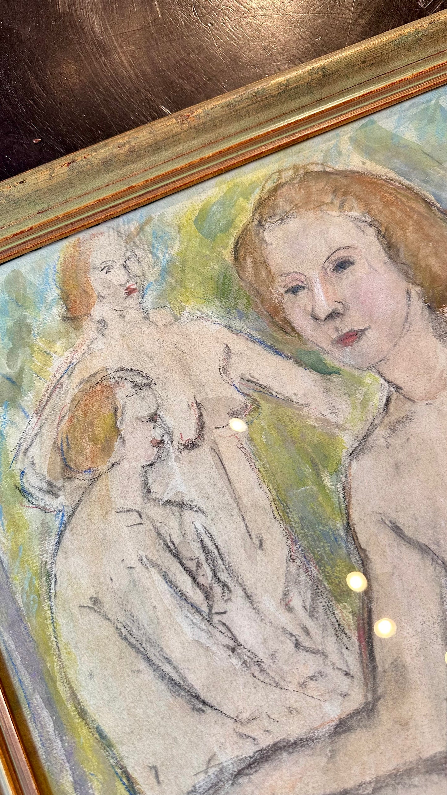Circa 1940s Watercolor seated nude, framed