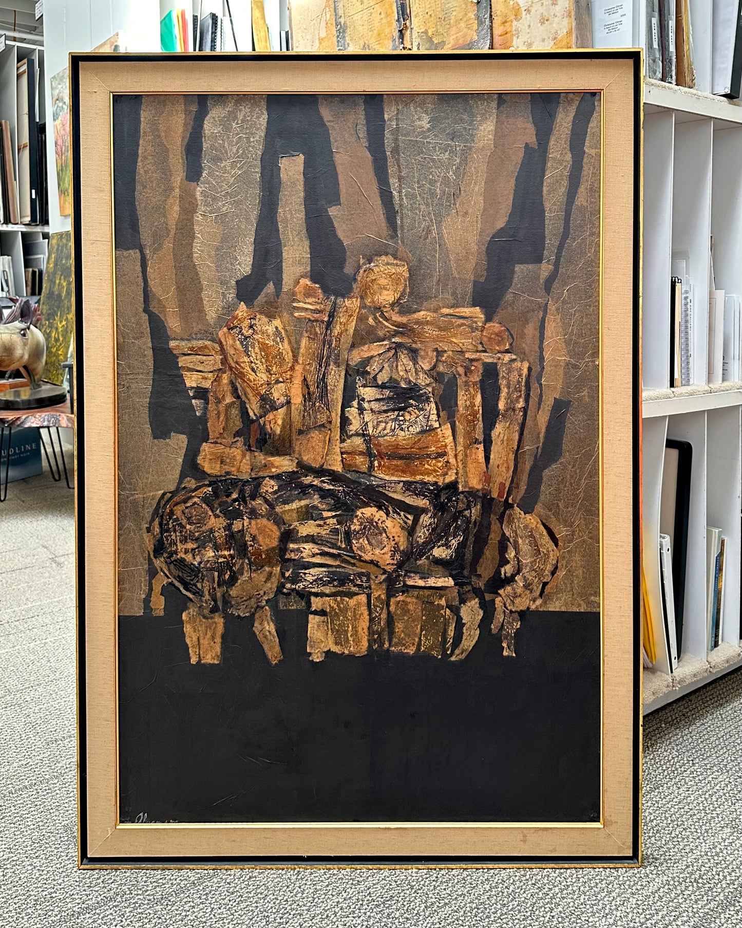 Maurice Abramson (1908-1993) Large Abstract Mixed Media Composition in Original Frame, 1960s