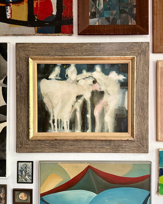 Ethereal 1960s Oil on Panel Abstract Painting in Period Modernist Frame