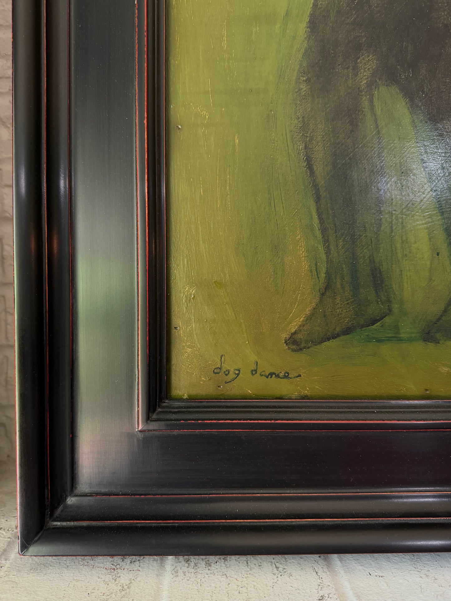 “Dog Dance” oil on panel by artist Brian Kershishnik, custom framed