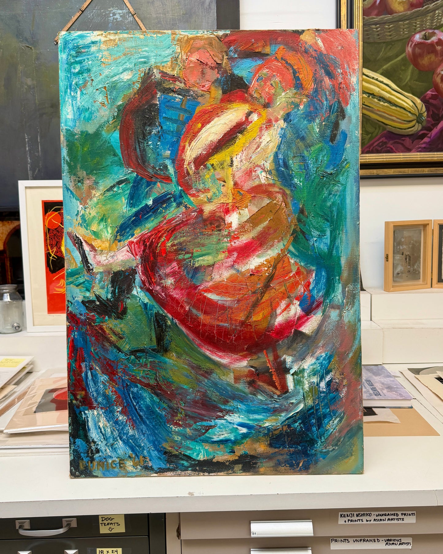 Eunice Parsons (1916-2024) Oil on Canvas 1961 Abstract Figures