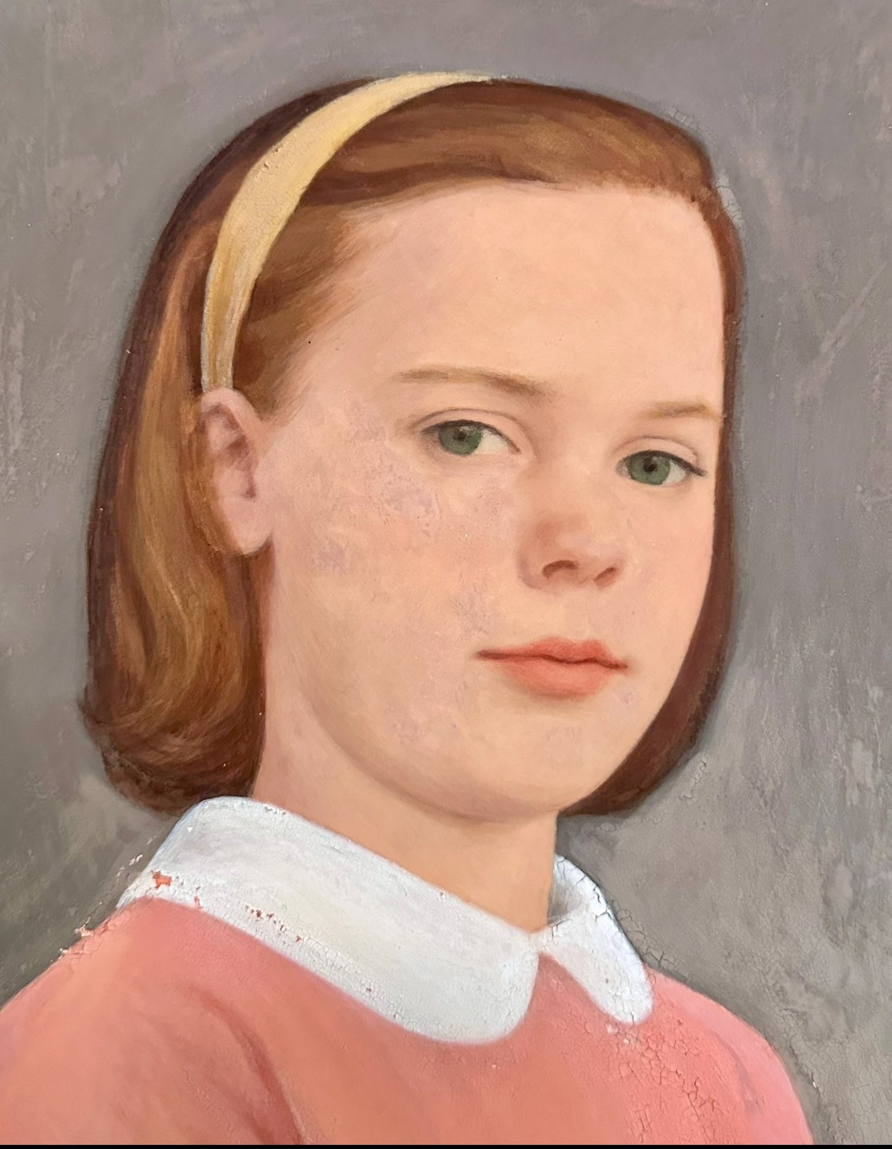 Egg Tempera on Board Portrait of a Young Girl by Sally Haley, Original Custom Frame