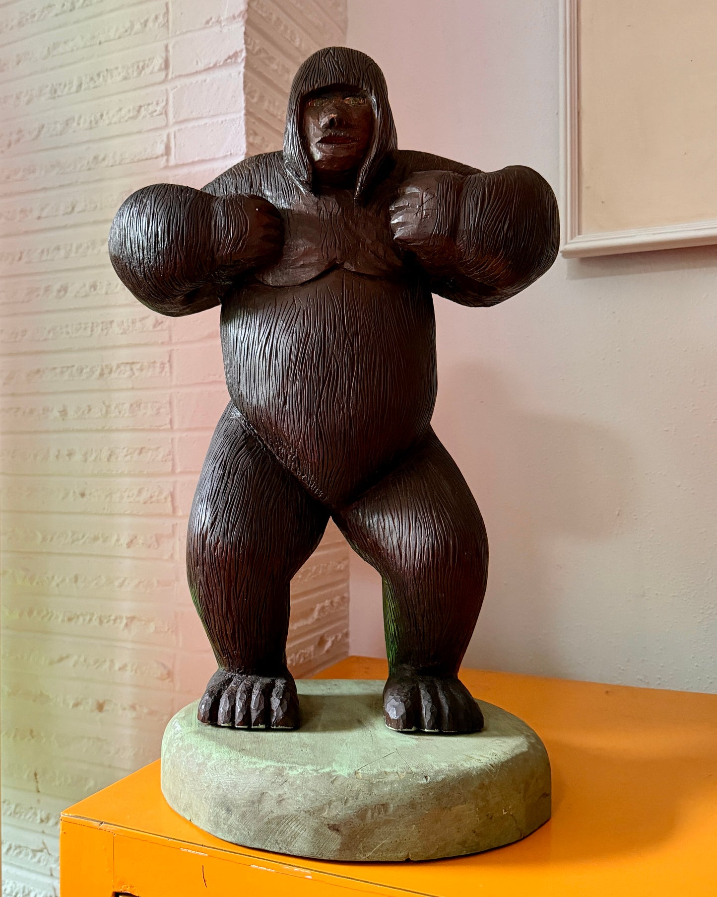 Large mid 20th century folk art gorilla carving
