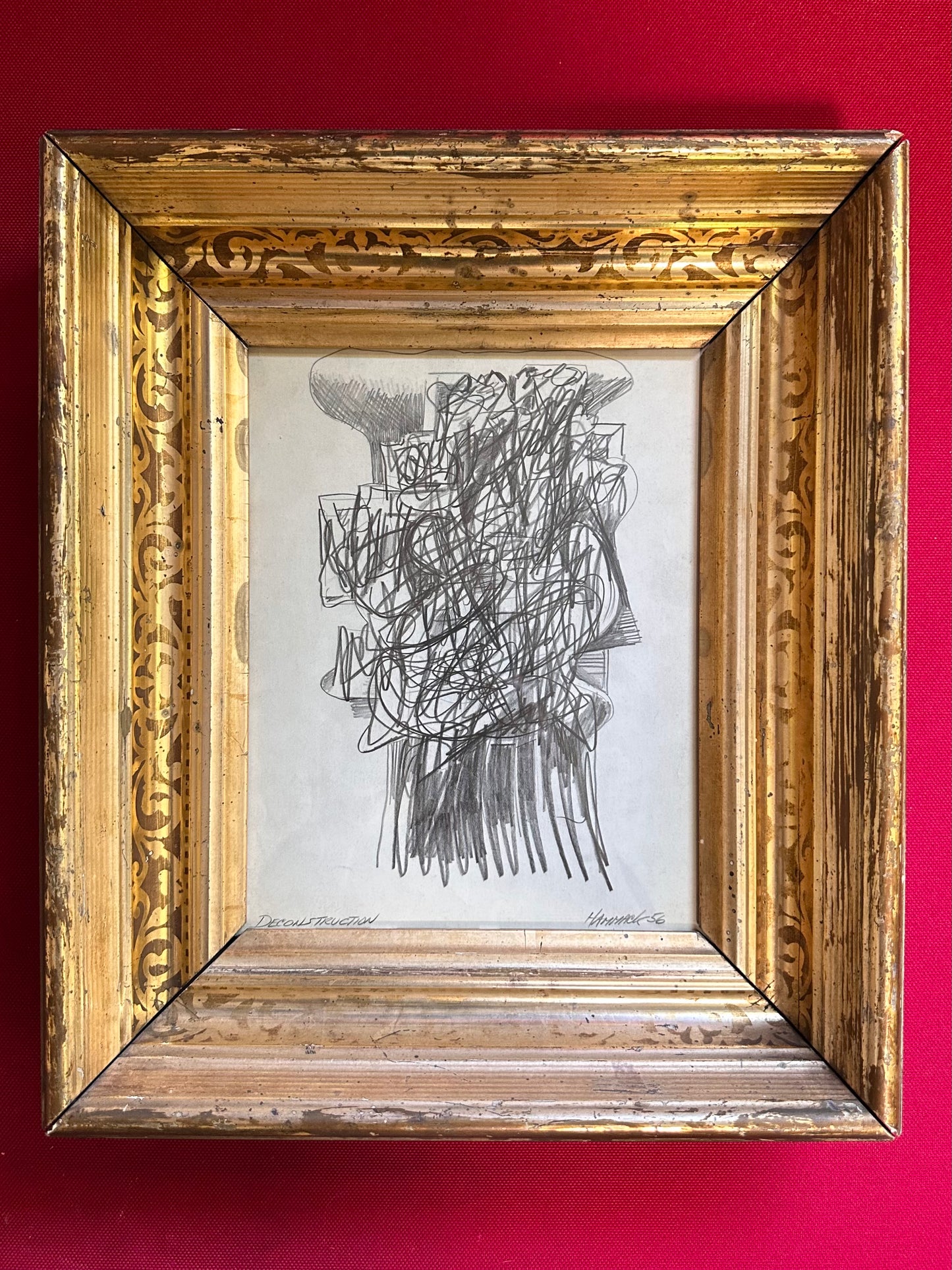 1956 “Deconstruction” Pencil Drawing by Jack Hammack, 19th century gilt frame