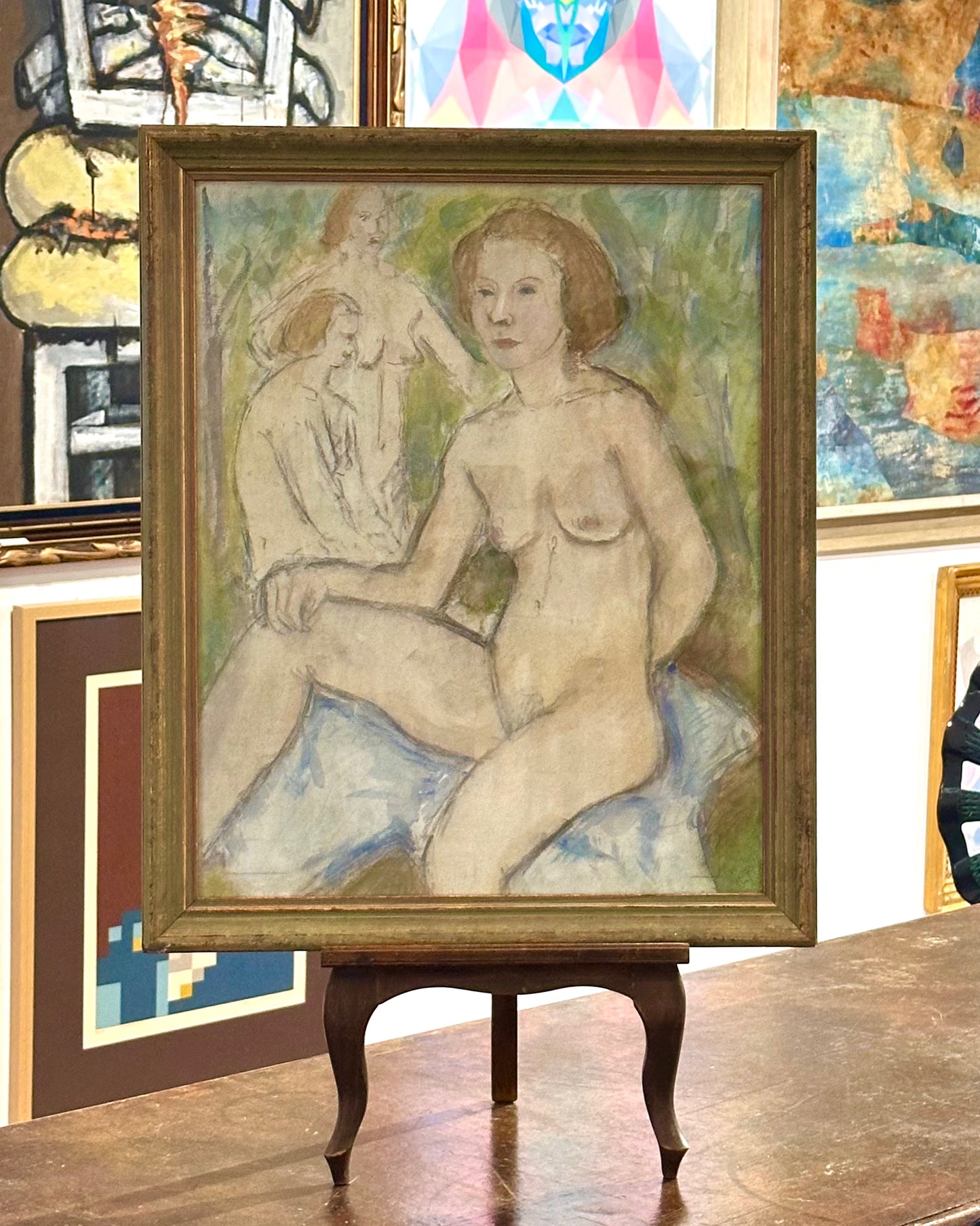 Circa 1940s Watercolor seated nude, framed