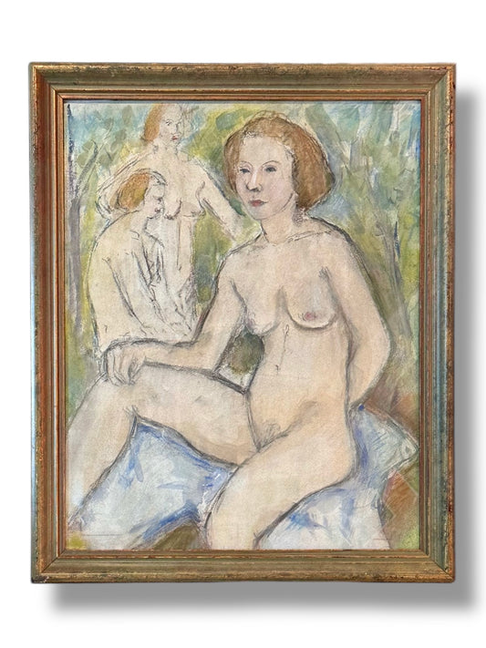Circa 1940s Watercolor seated nude, framed
