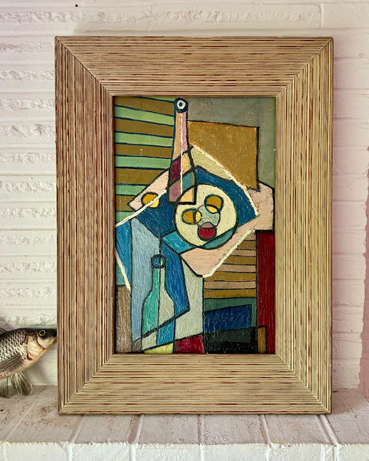 1950s Cubist Still Life in Oil in Period Reeded Wood Frame