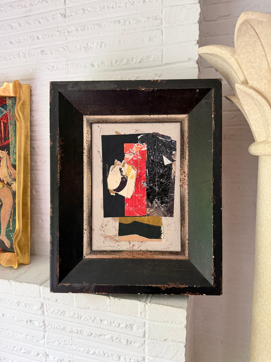 Eunice Jensen Parsons (1916-2024) Modernist Mixed Media Collage 2010, Distressed Solid Wood Italian Frame