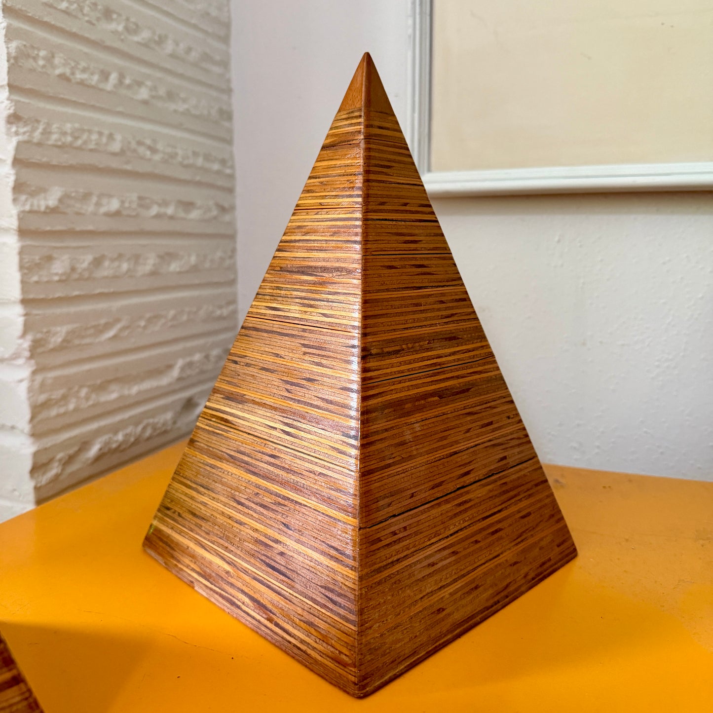 Pair Mid 20th Century Stacked Laminated Plywood Pyramid Table Sculptures