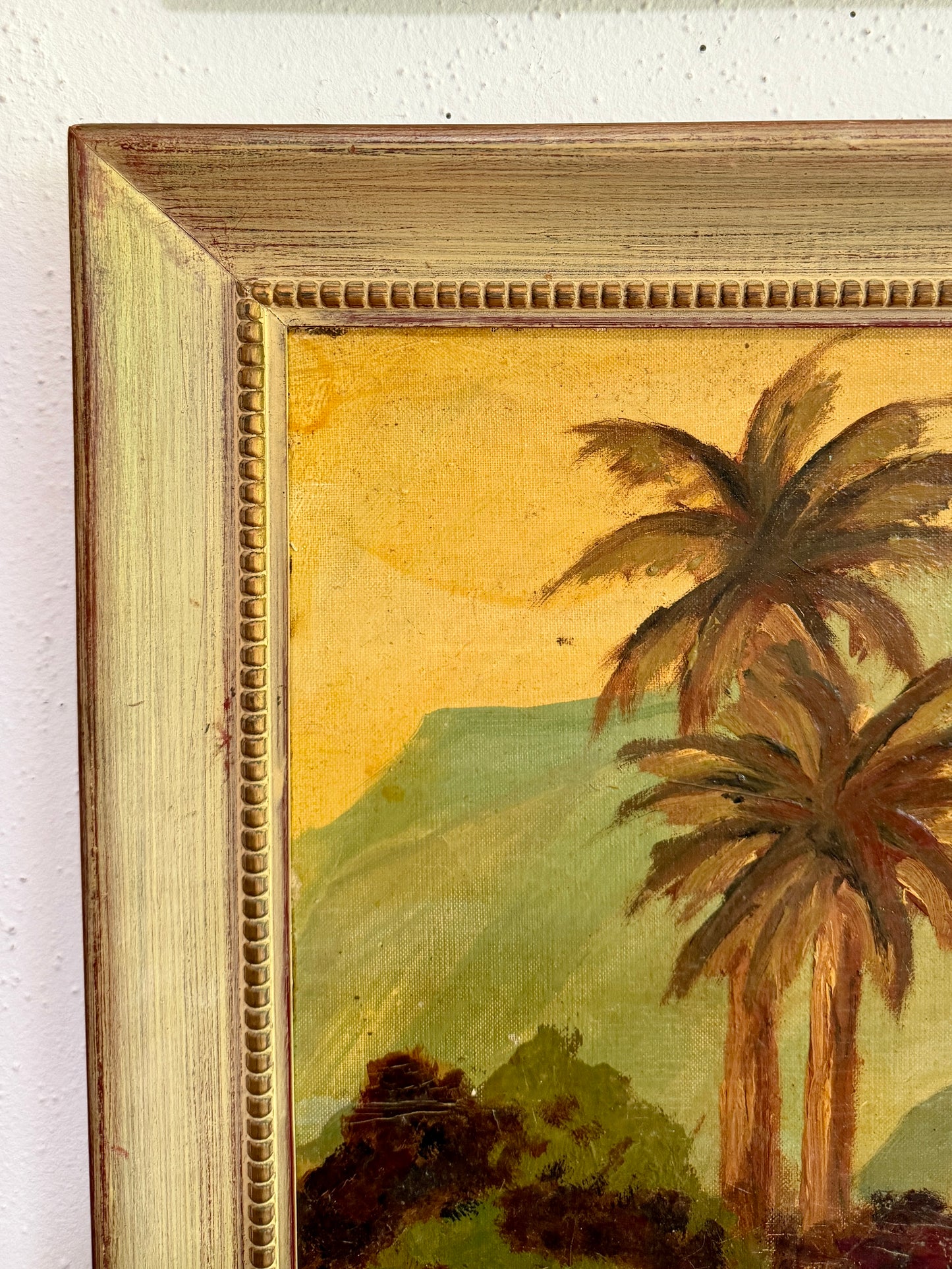 Signed 1960 David Slader Oil Painting Desert Palm Landscape in Vintage Frame