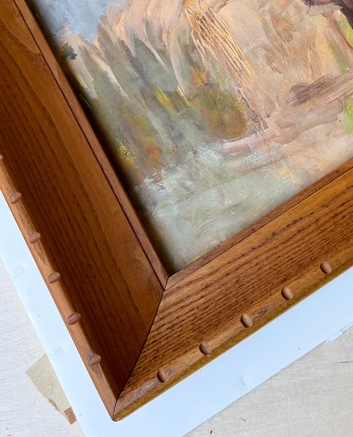 Oil on Paper Cow Painting, Oregon WPA Artist Arthur Runquist (1891-1971) Vintage Oak Cove Frame