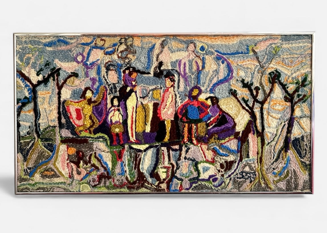 20th Century Abstract Figurative Chain Stitch Fiber Art