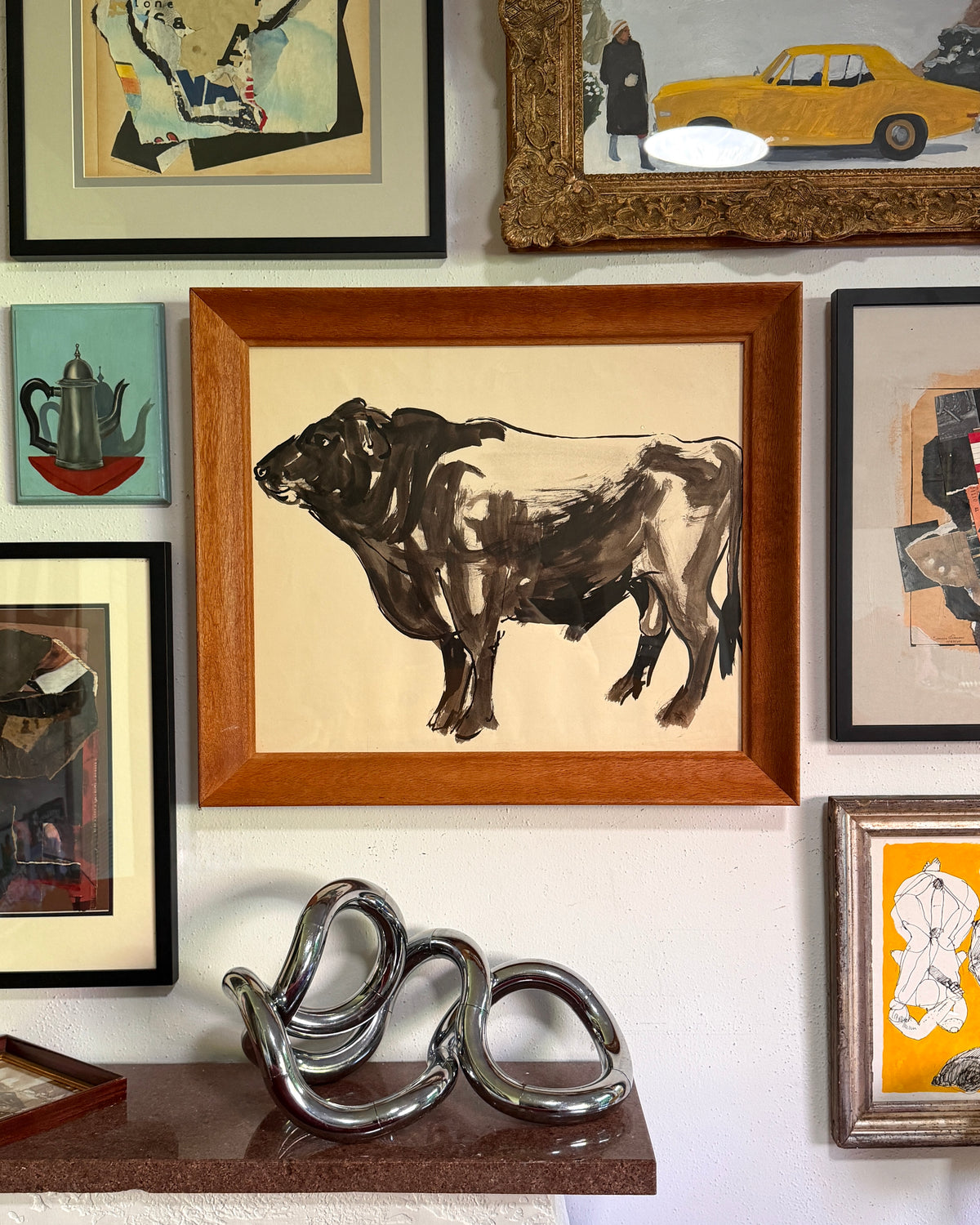 Eunice Jensen Parsons (1916-2024) Ink Wash on Paper Framed Bull Painting