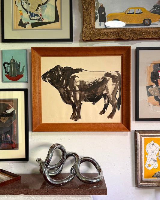 Eunice Jensen Parsons (1916-2024) Ink Wash on Paper Framed Bull Painting