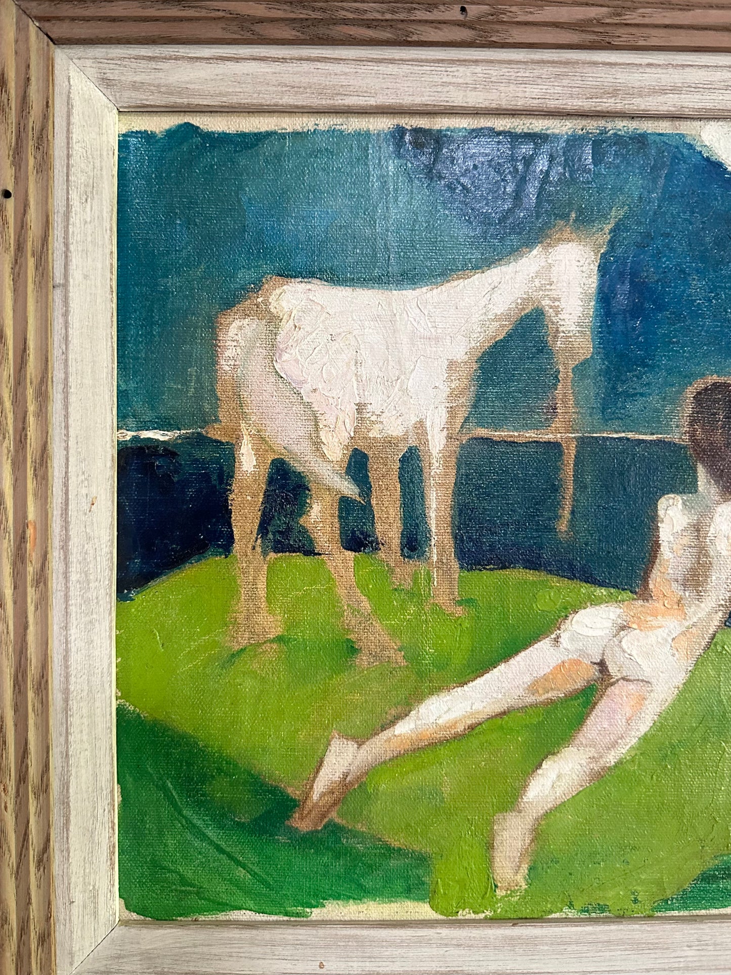 1960s Oil on Canvas, Figure with Horse, Framed