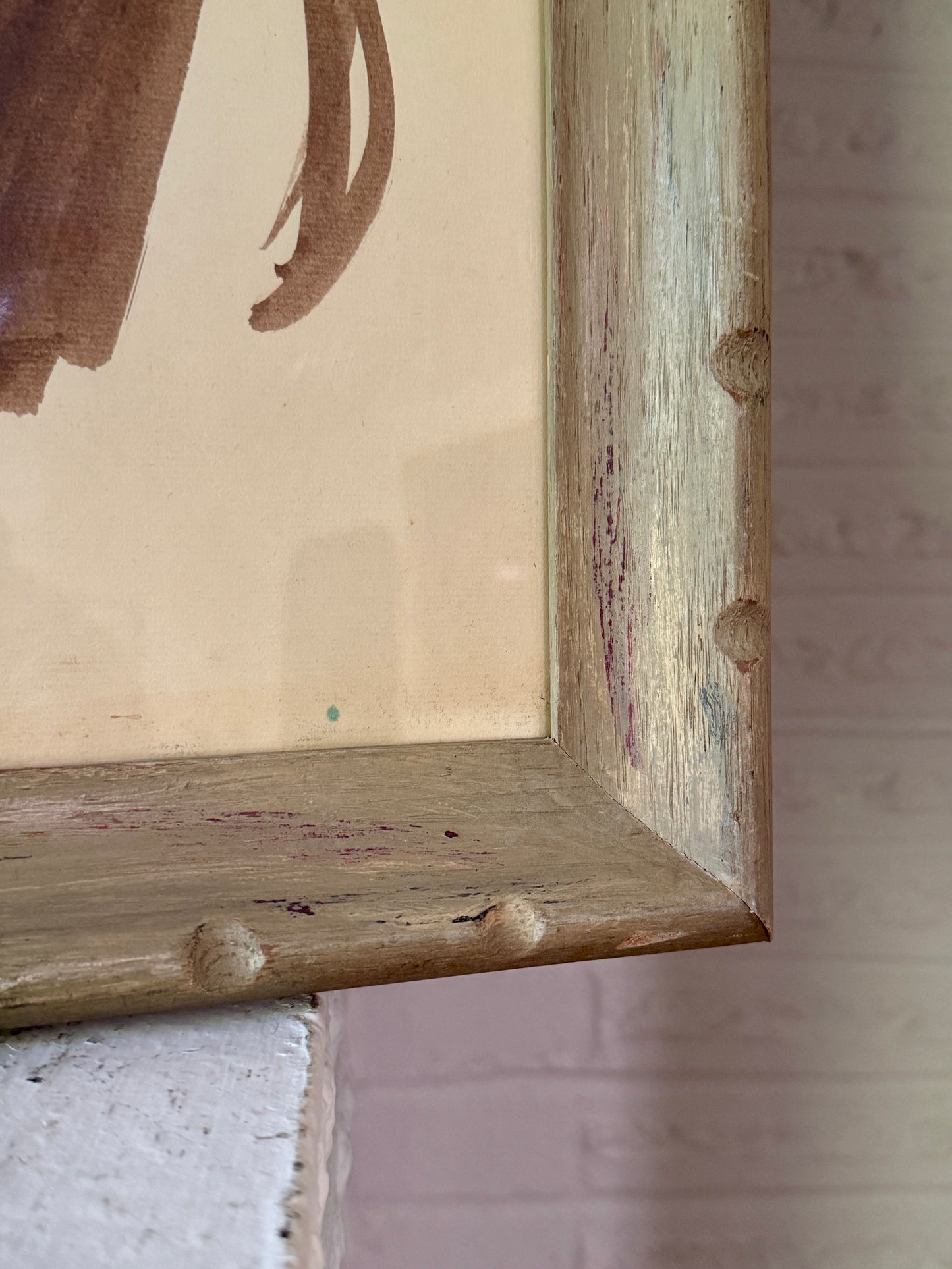 1950s Ink Wash Cow Painting On Paper, Eunice Parsons (1916-2024) in Period Wood Frame