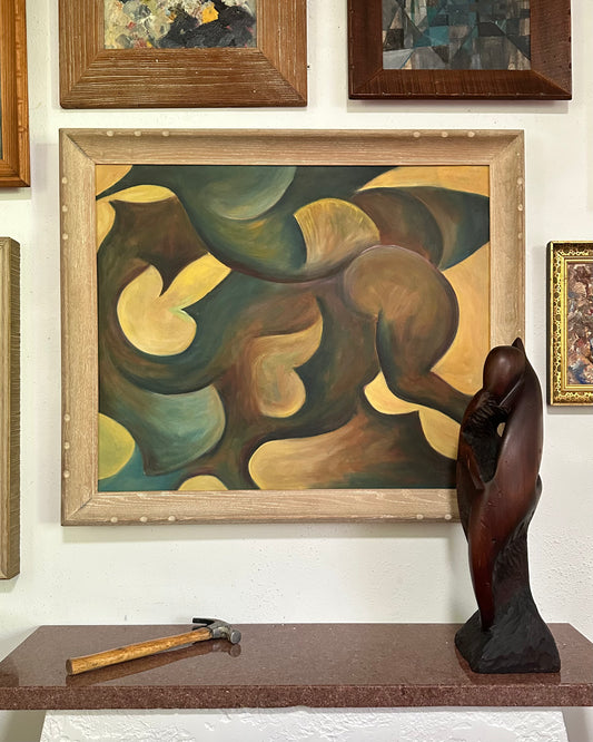 1958 Oil on Canvas, Abstract Composition by W. Tallman (1864-1974) Original Frame
