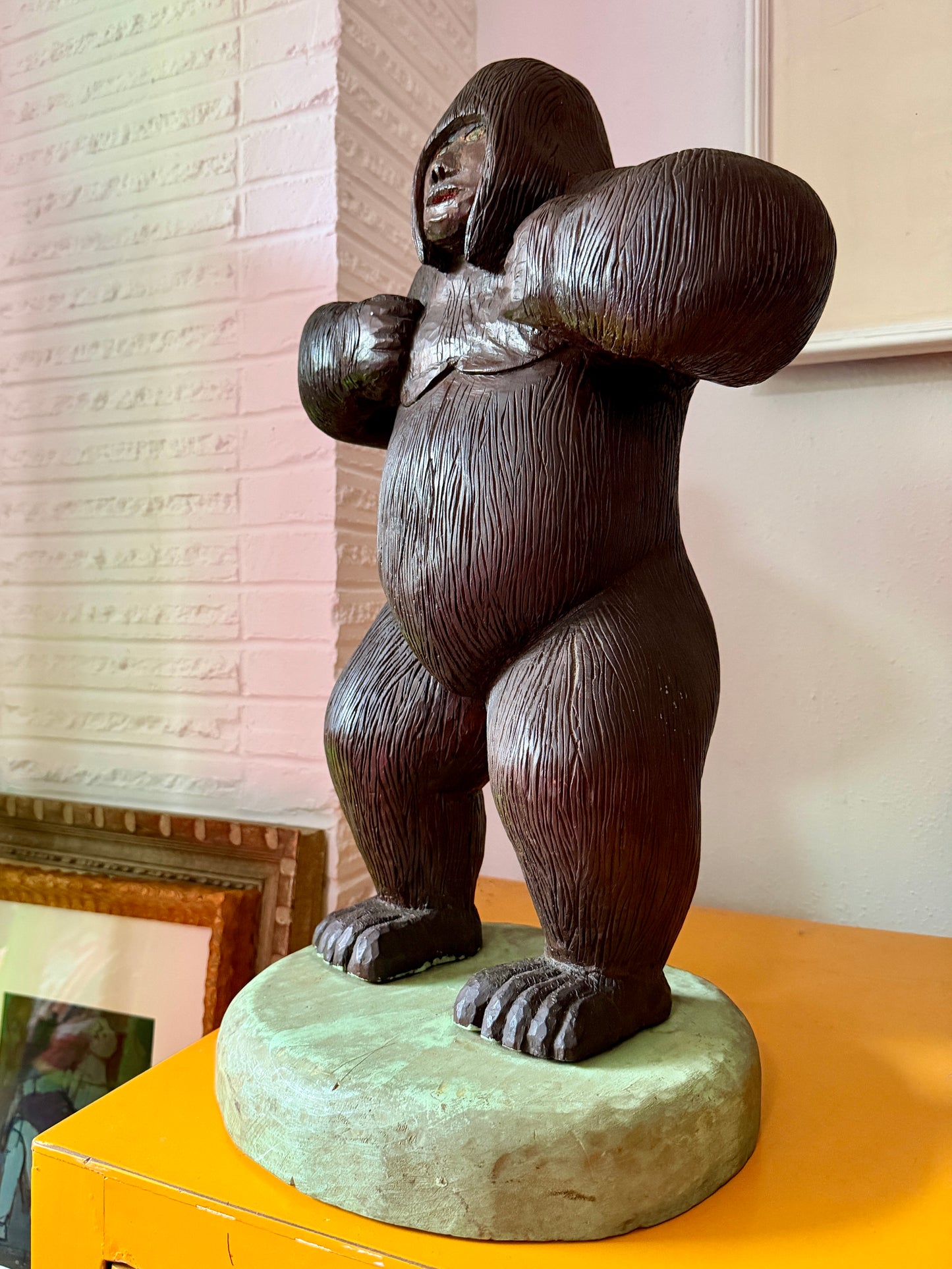 Large mid 20th century folk art gorilla carving