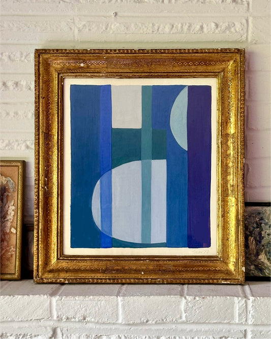 1977 Abstract Watercolor, signed H. Turowski, Antique Italian Gilt Frame