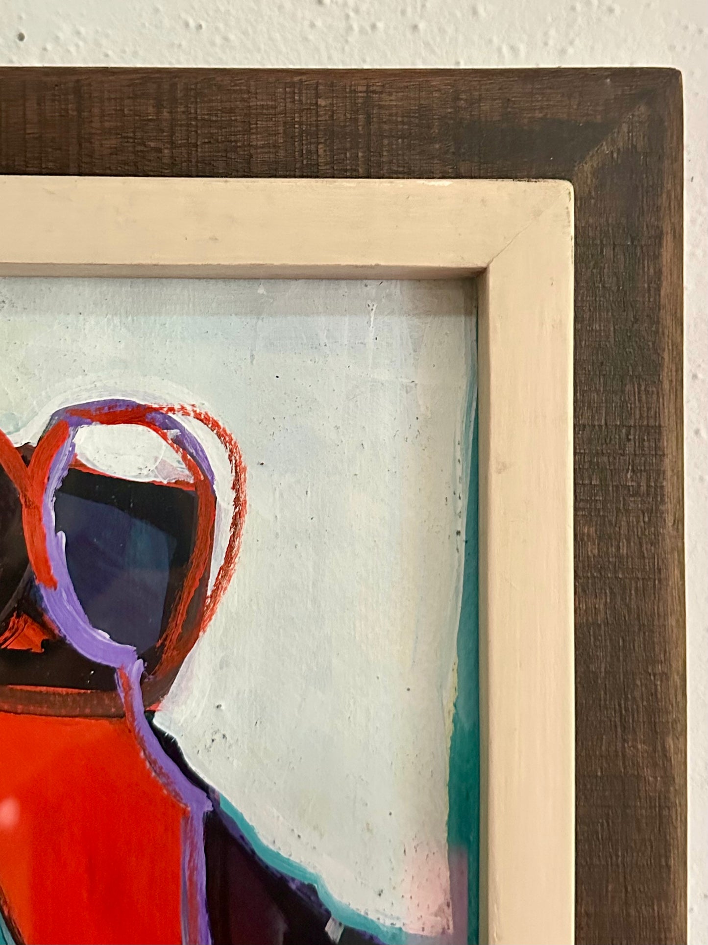 1960s Abstract Painting on Paper in Vintage Modernist Wood Frame