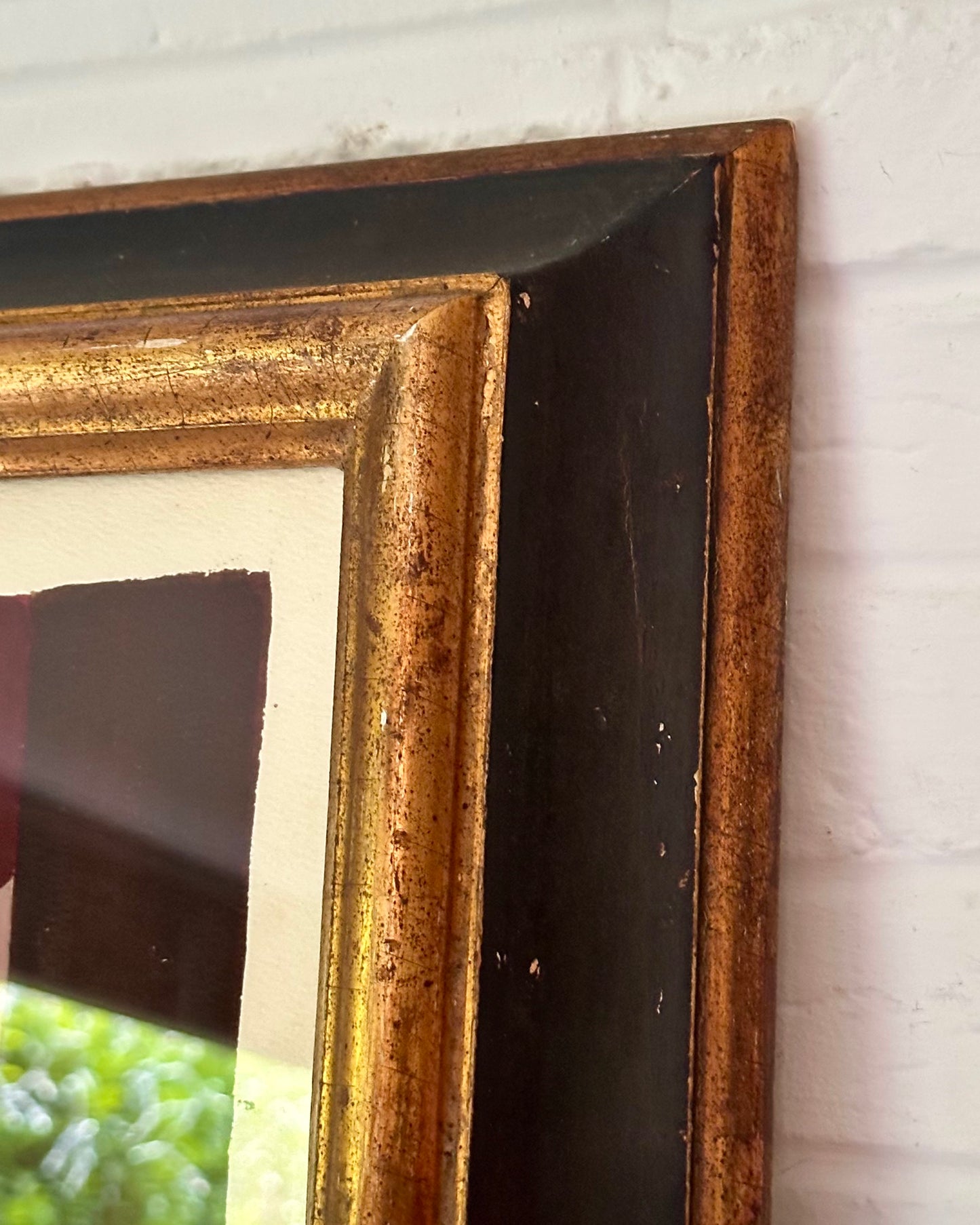 1977 Abstract Watercolor, signed H. Turowski, 19th century silver gilt frame