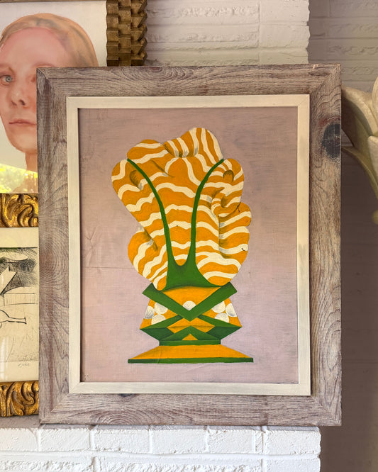 20th century Surrealist Abstract Oil on Canvas Painting, Modernist Wood Frame