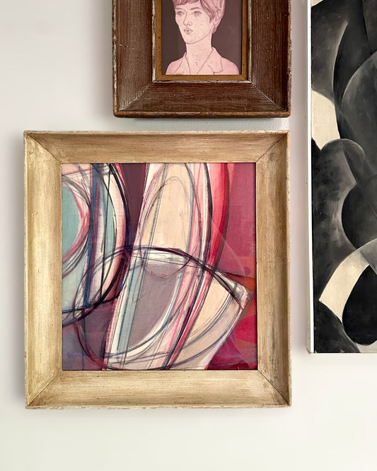 1970s Abstract Paint on Paper, Anita Johnson, Vintage Wood Frame