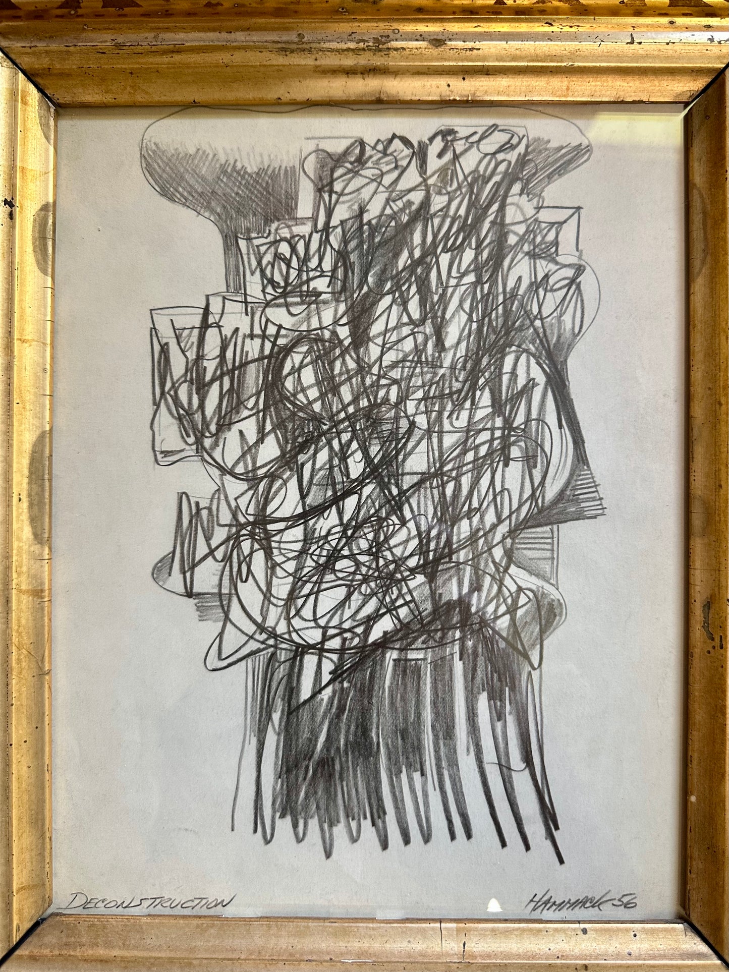 1956 “Deconstruction” Pencil Drawing by Jack Hammack, 19th century gilt frame