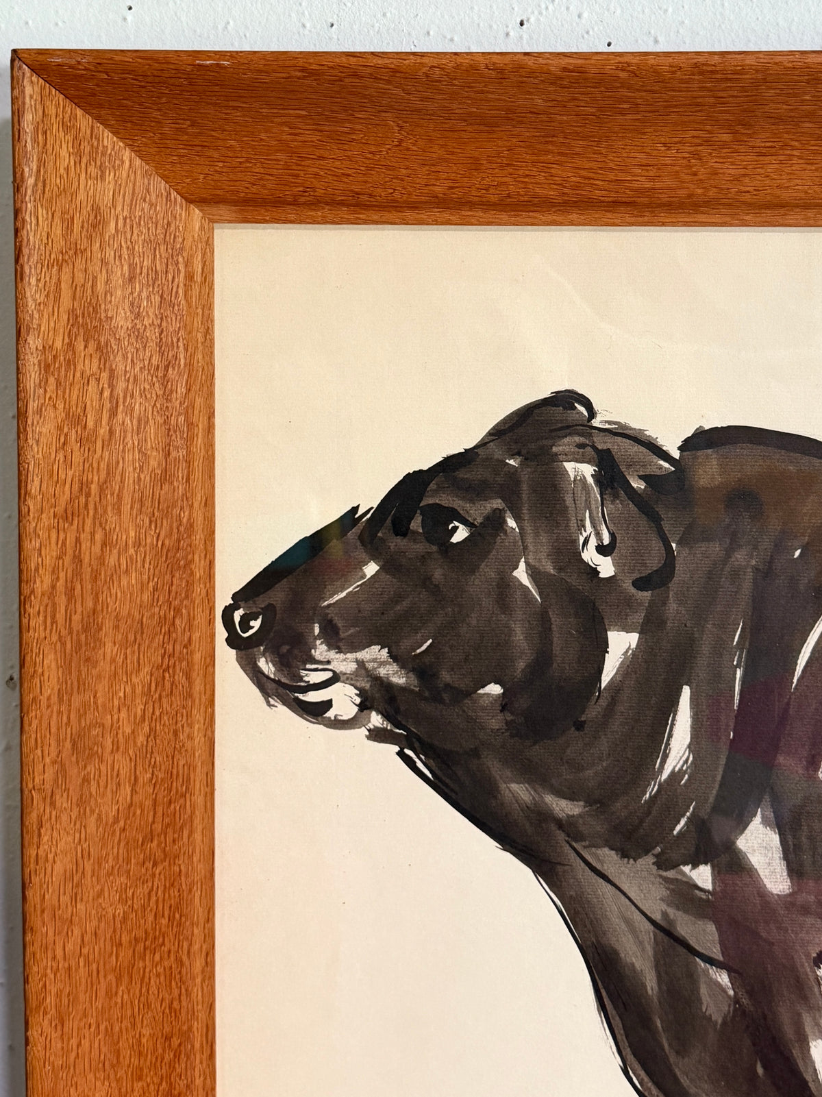 Eunice Jensen Parsons (1916-2024) Ink Wash on Paper Framed Bull Painting