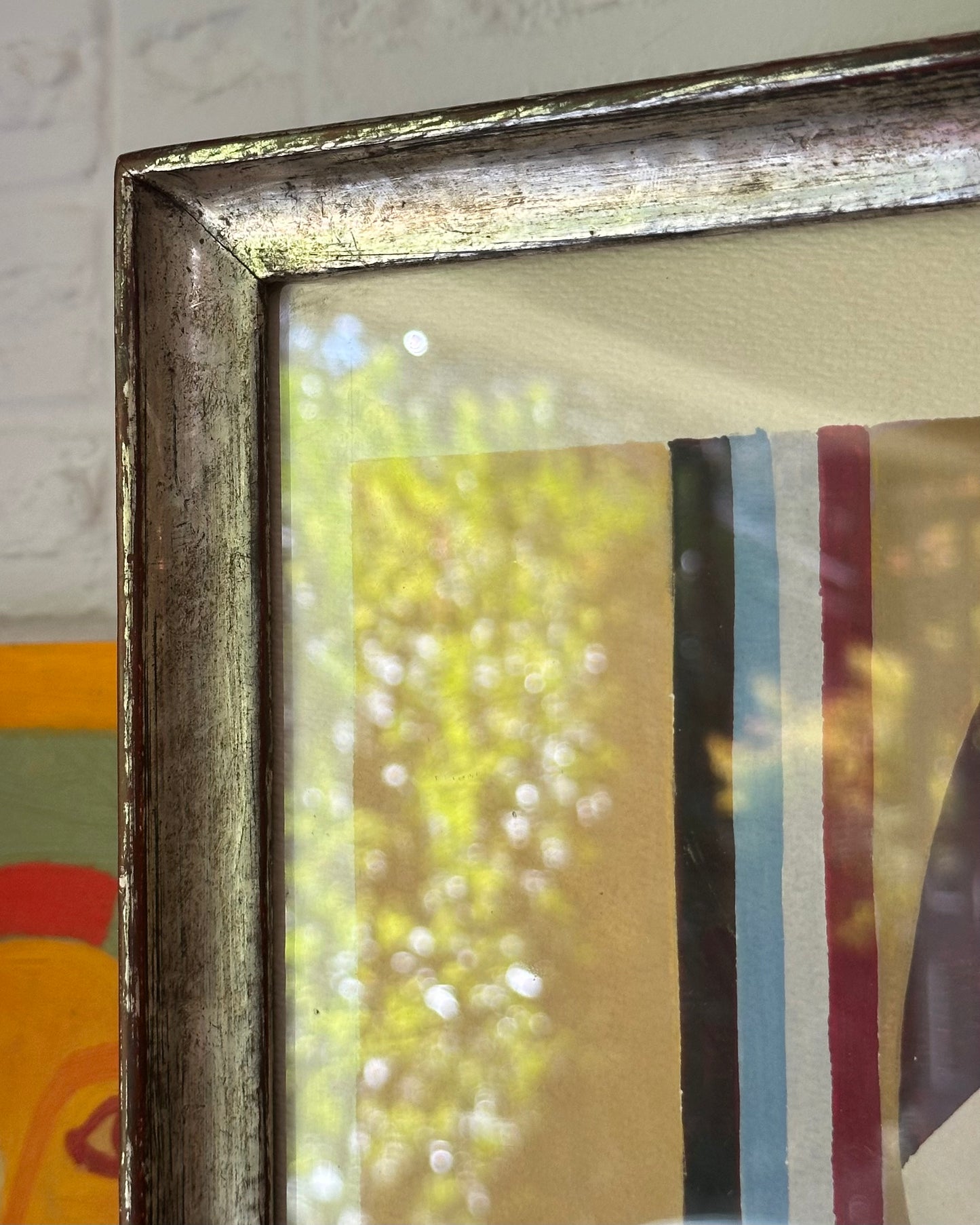 1977 Abstract Watercolor, signed H. Turowski, 19th century silver gilt frame